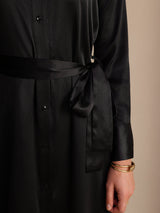 [Schwarz] SilkSilky-DE Long Sleeve Lapel Collar Kleider 003
