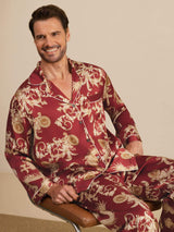 [Weinroter Drache] SilkSilky-DE Long Sleeve Notch-Kragen Herren Pyjamas 007