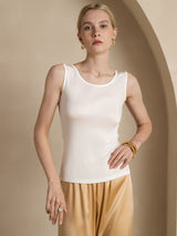 [Weiß] SilkSilky-DE Ärmellos Rundhalsausschnitt T-Shirt 003