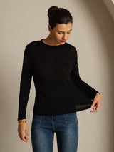 [Schwarz] SilkSilky-DE Reine Seide Womens T-Shirt 003