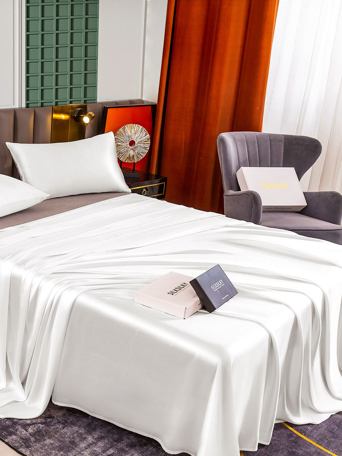 [Weiß] SilkSilky-DE 25Momme Reine Seide Bedding Set 004,