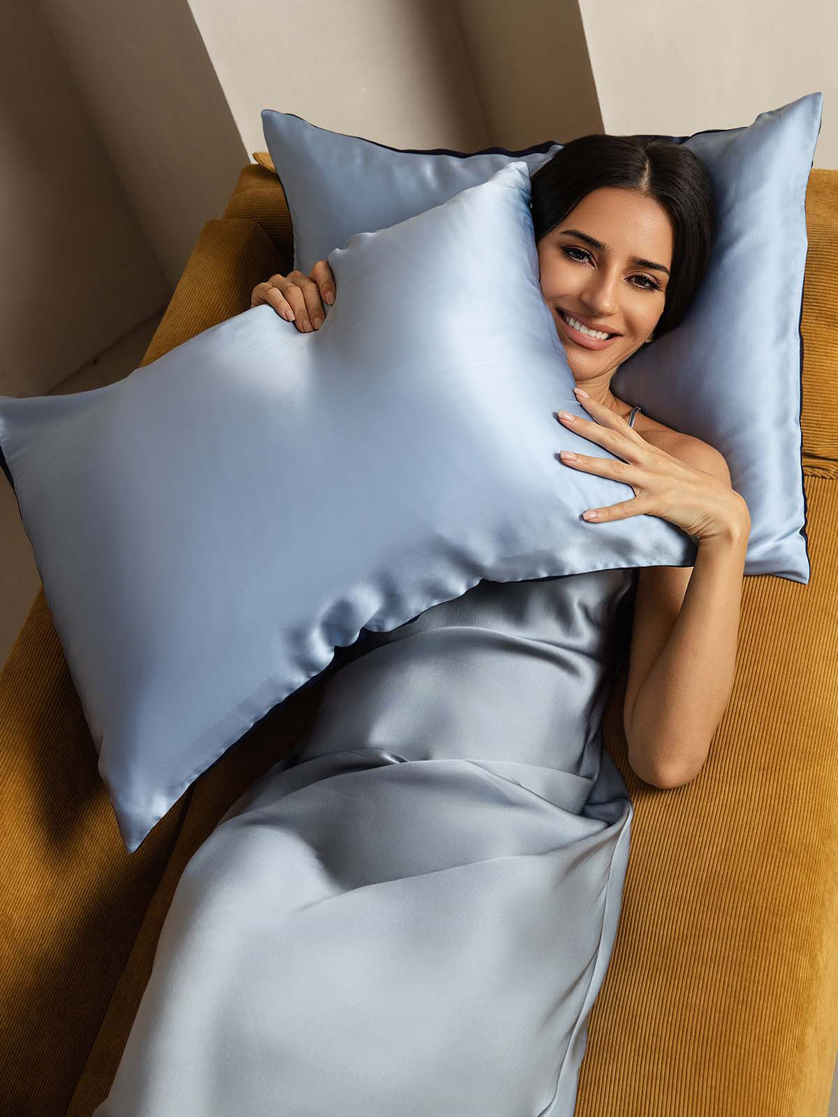 [Dunkelblau+Hellblau] SilkSilky-DE 22Momme Reine Seide Pillowcase 004