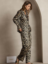 [Leopard] SilkSilky-DE 19Momme Seide Umlegekragen Women''s Outfit Sets 004