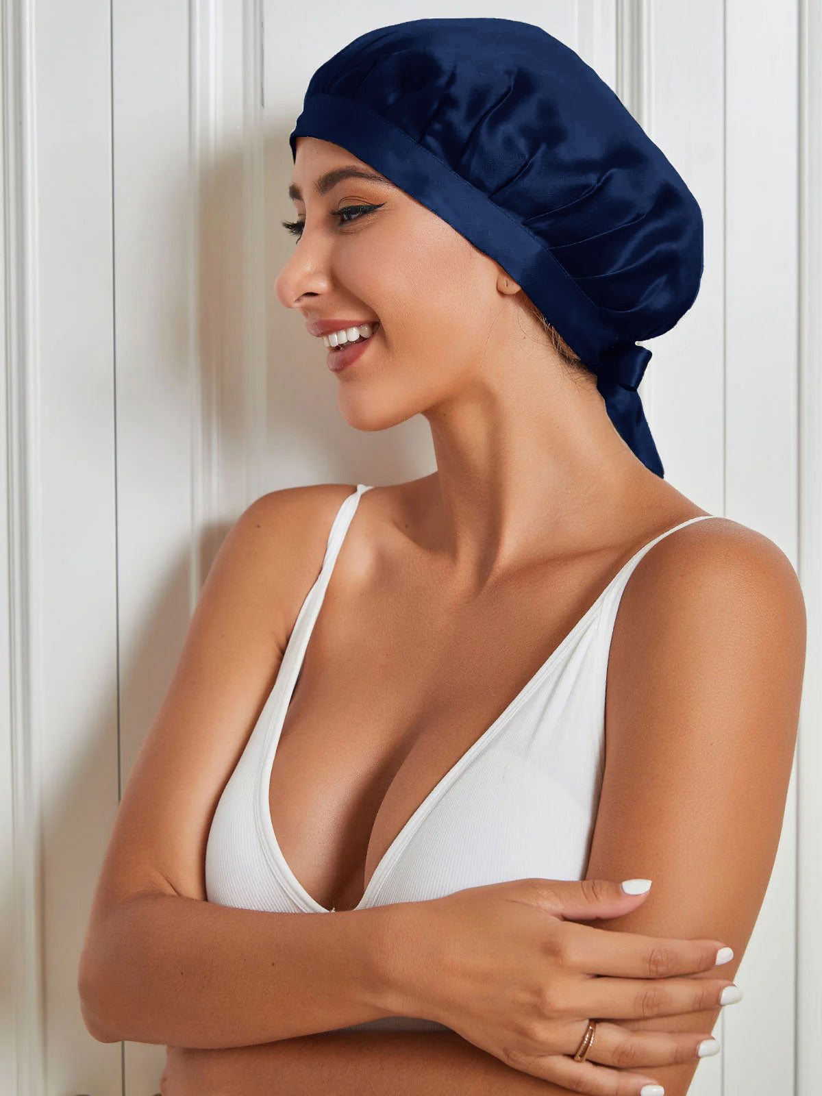 [Dunkelblau] SilkSilky-DE Reine Seide Sleep Cap 001