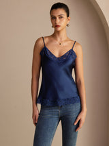 [Dunkelblau] SilkSilky-DE Spaghetti Strap V Neck Cami Top 003