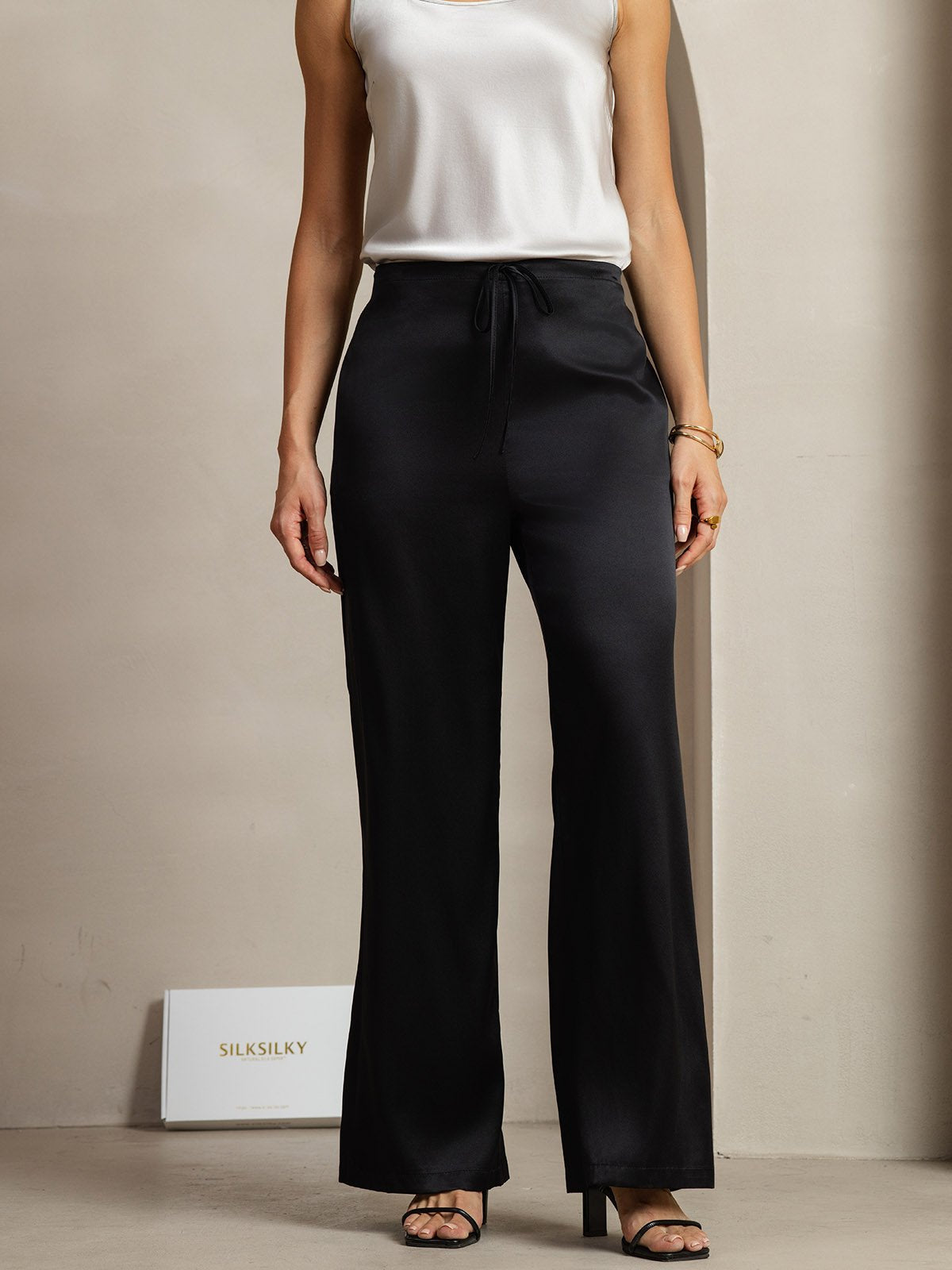 [Schwarz] SilkSilky-DE 19Momme Seide Womens Pants 003