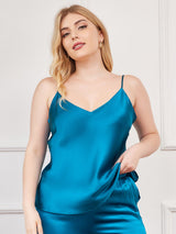 [König Blau] SilkSilky-DE Spaghettiträger V Ausschnitt Cami Top Große Größen 003