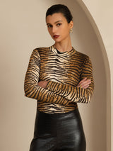 [Tiger] SilkSilky-DE Langärmelig Mock-Ausschnitt T-Shirt 004