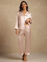 [Rosa] SilkSilky-DE Langärmelig Notch-Kragen Damen Pyjamas 001