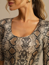 [Snakeskin] SilkSilky-DE Halblange Ärmel Tiefer Rundhalsausschnitt T-Shirt 006
