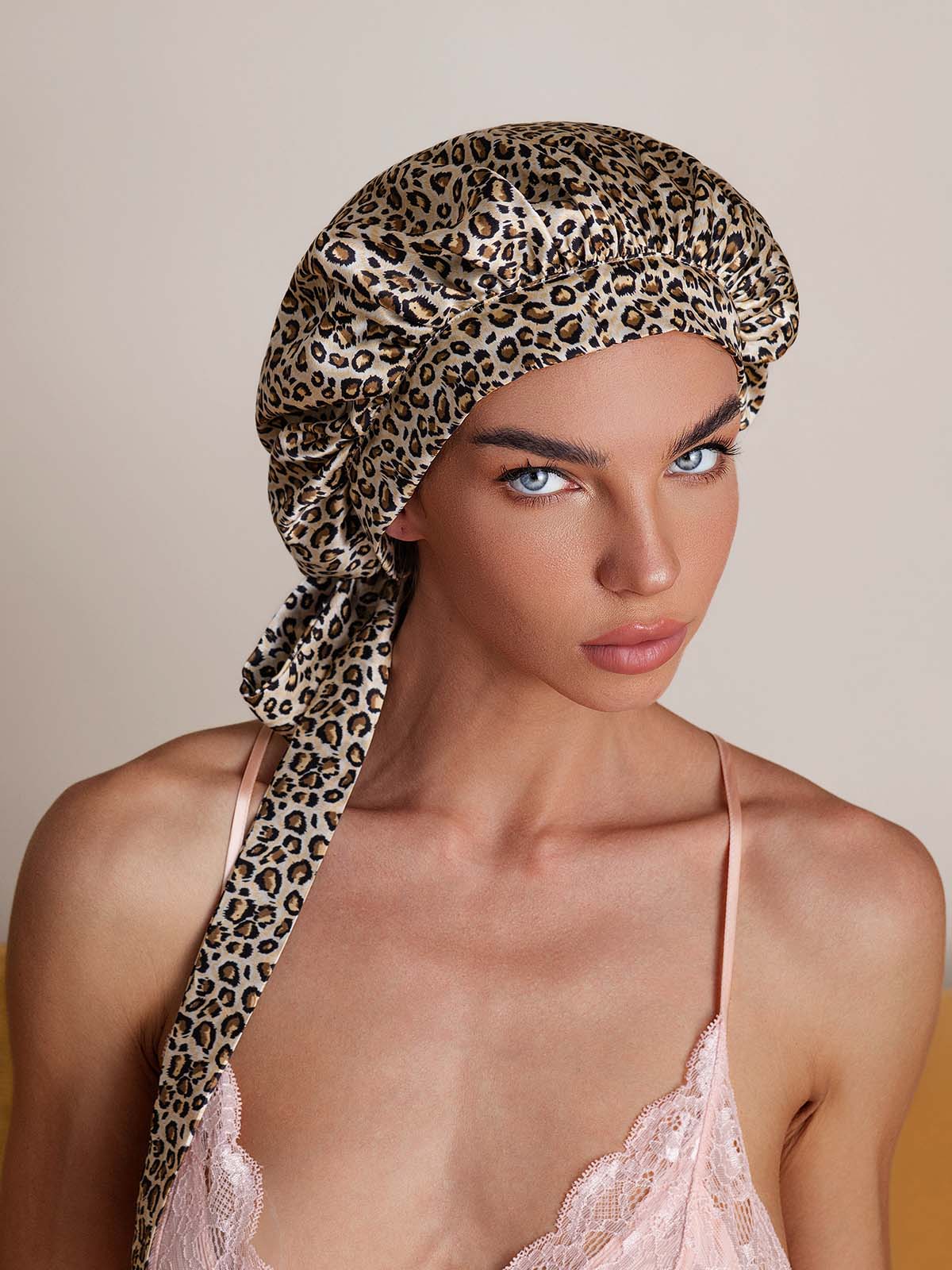 [Leopard] SilkSilky-DE Reine Seide Sleep Cap 005,