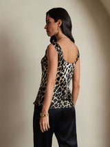 [Leopard] SilkSilky-DE 19Momme Seide U Ausschnitt Cami Top 002,