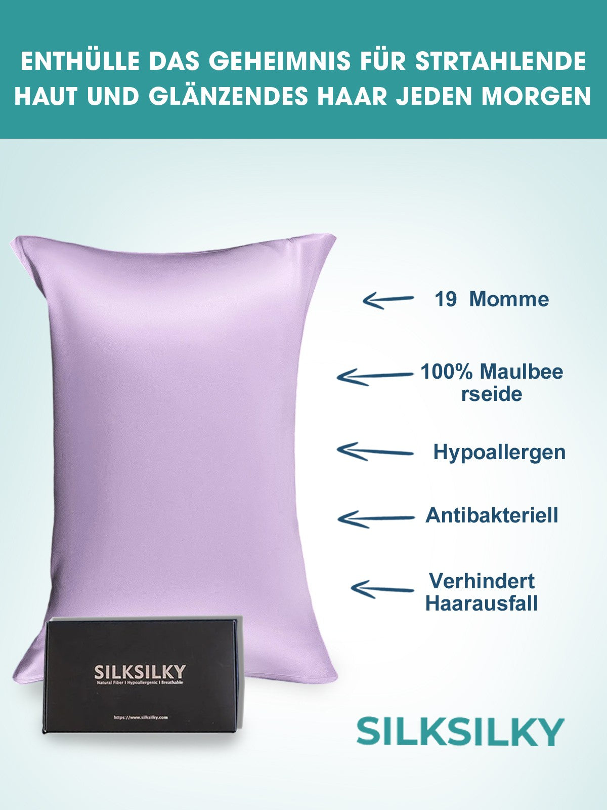 SilkSilky-DE 19Momme Reine Seide Pillowcase Lavendel 003