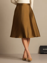[Bronze] SilkSilky-DE 32Momme Silk-Wool Blend Skirt 007