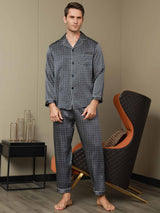 [Marine Ginkgo] SilkSilky-DE 19Momme Langärmelig Herren Pyjamas 007