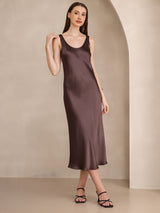 [Kaffee] SilkSilky-DE Sleeveless Kleider 005