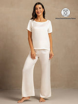 [Weiß] SilkSilky-DE 19Momme Kurzärmelig Damen Pyjamas 001