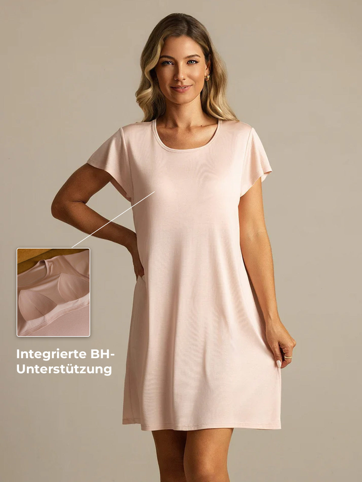 Reine Seide Rundhalsausschnitt Kurzes Nachthemd mit Brustpolster Design