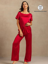 [Rotwein] SilkSilky-DE 19Momme Kurzärmelig Damen Pyjamas 001