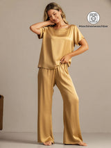 [Tan] SilkSilky-DE 19Momme Kurzärmelig Damen Pyjamas 001