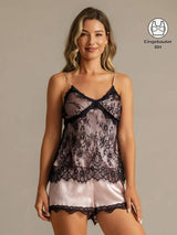 [Rosa] SilkSilky-DE Spaghettiträger Camisole-Set 001