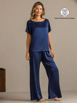 [Dunkelblau] SilkSilky-DE 19Momme Kurzärmelig Damen Pyjamas 001