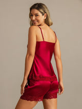 [Rotwein] SilkSilky-DE Sleeveless V Neck Camisole-Set 002