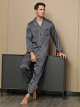 [Marine Ginkgo] SilkSilky-DE 19Momme Langärmelig Herren Pyjamas 001