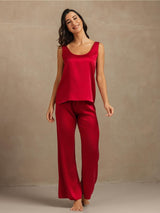 [Rotwein] SilkSilky-DE 19Momme Ärmellos Tiefer Rundhalsausschnitt Damen Pyjamas 005