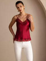 [Rotwein] SilkSilky-DE Spaghetti Strap V Neck Cami Top 003