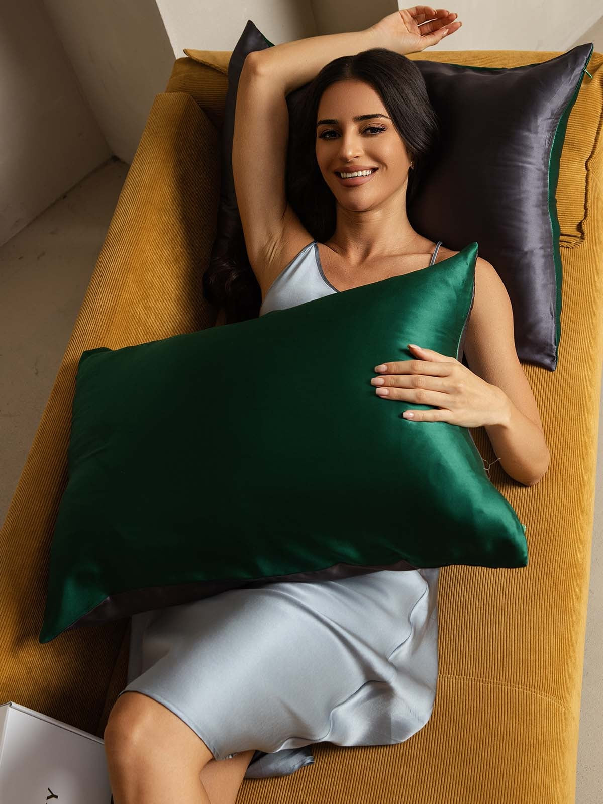 [Dunkelgrün+Dunkelgrau] SilkSilky-DE 22Momme Reine Seide Pillowcase 004