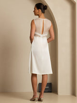 [Weiß] SilkSilky-DE Sleeveless Illusion Neck Kleider 002