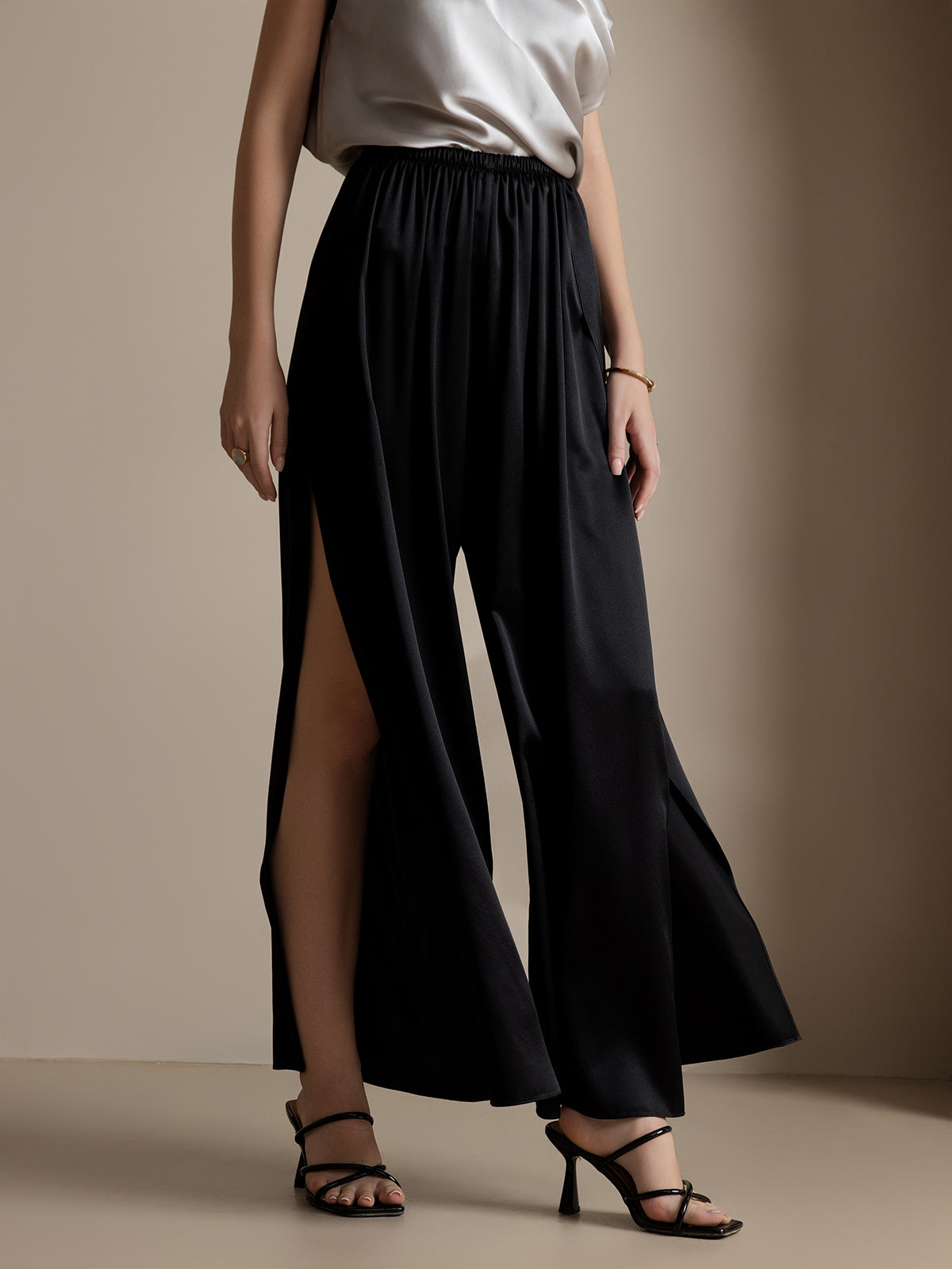 [Schwarz] SilkSilky-DE 19Momme Seide Womens Pants 001