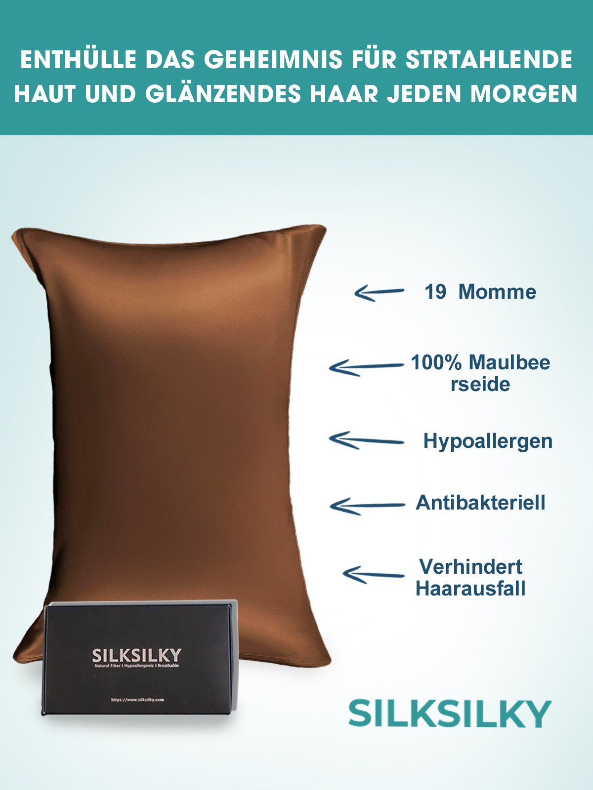 SilkSilky DE 19Momme Reine Seide Pillowcase Kaffee 003