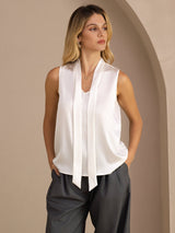 [Weiß] SilkSilky-DE Sleeveless Tie Neck Cami Top 003