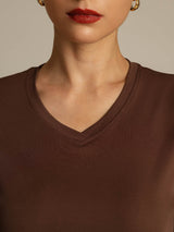 [Kaffee] SilkSilky-DE Short Sleeve V Neck T-Shirt 004