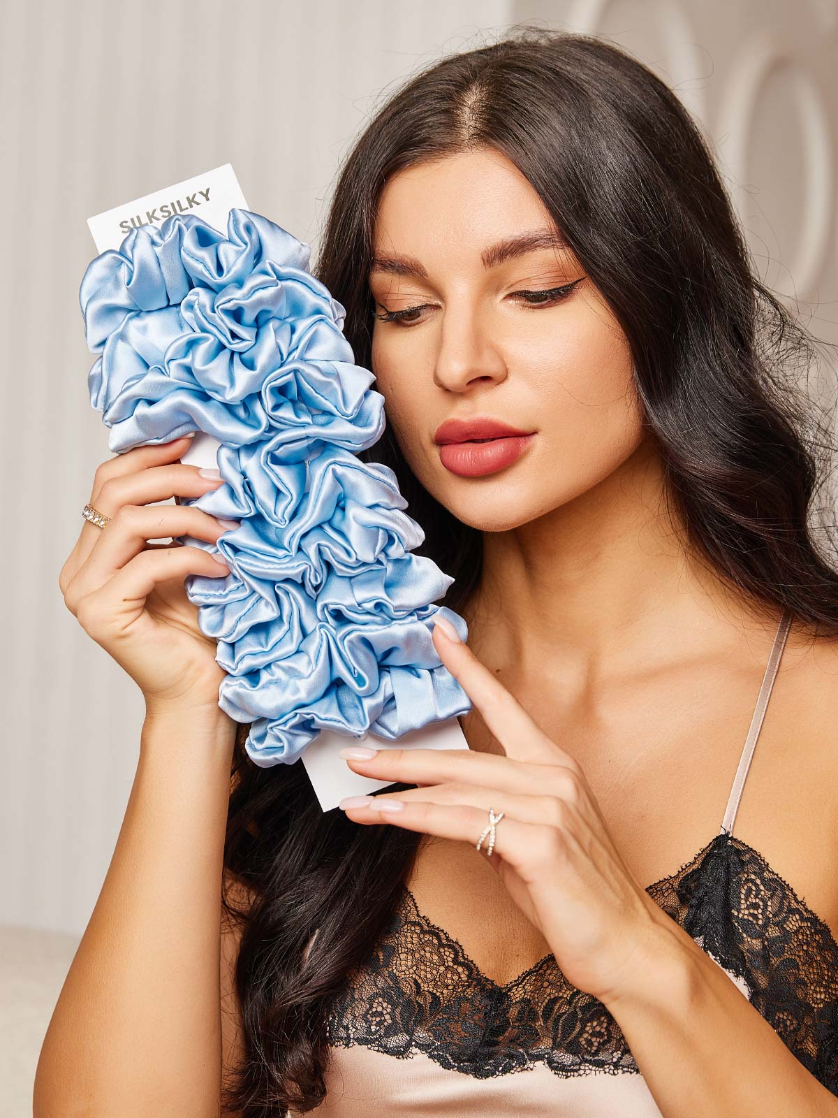 [Himmelblau] SilkSilky-DE 19Momme Reine Seide Scrunchie 001