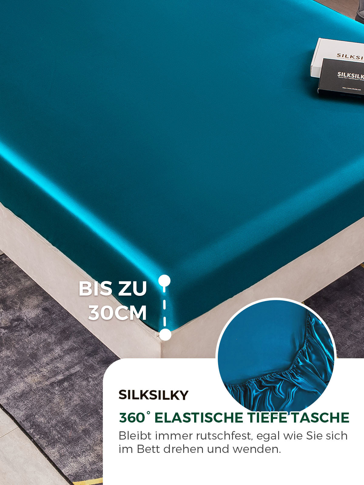 [König Blau] SilkSilky-DE 19Momme Reine Seide Sheet 004