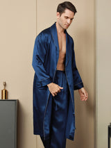 [Dunkelblau] SilkSilky-DE Reine Seide Mens Robe 003