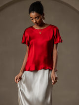 [Rotwein] SilkSilky-DE Short Sleeve Boat Neck T-Shirt 004
