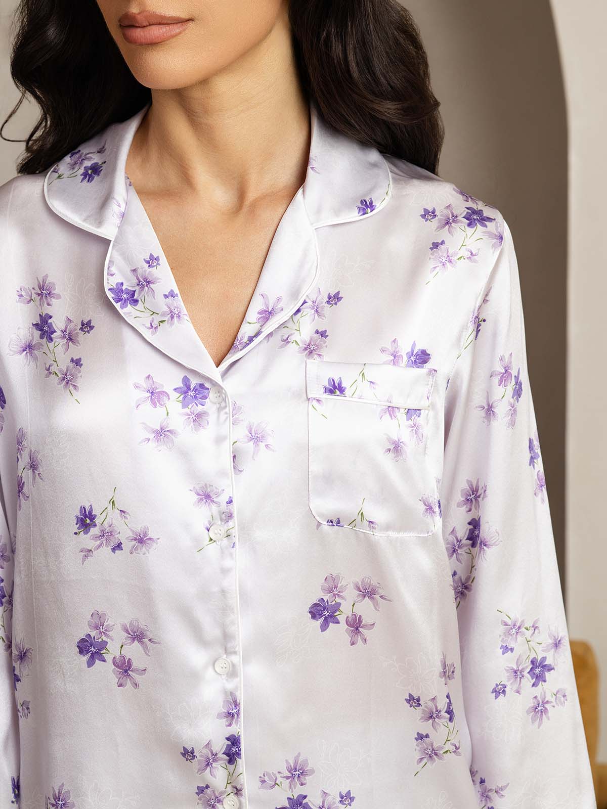 [Fliederblüte] SilkSilky-DE Reine Seide Womens Pajamas 005