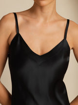 [Schwarz] SilkSilky-DE Sleeveless V Neck Kleider 005