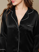 [Schwarz] SilkSilky-DE Long Sleeve Notch-Kragen Damen Pyjamas 007