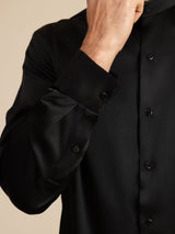 [Schwarz] SilkSilky-DE Long Sleeve Stand Collar Herrenhemd 007