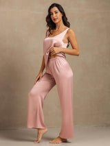 [Pfirsichhaut] SilkSilky-DE 19Momme Ärmellos Tiefer Rundhalsausschnitt Damen Pyjamas 003