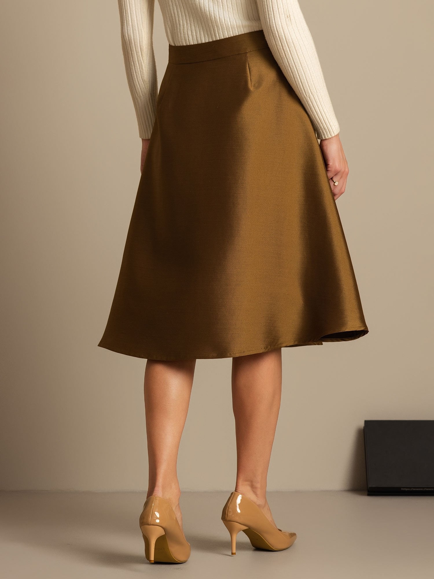 [Bronze] SilkSilky-DE 32Momme Silk-Wool Blend Skirt 002,