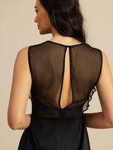 [Schwarz] SilkSilky-DE Sleeveless Illusion Neck Kleider 006