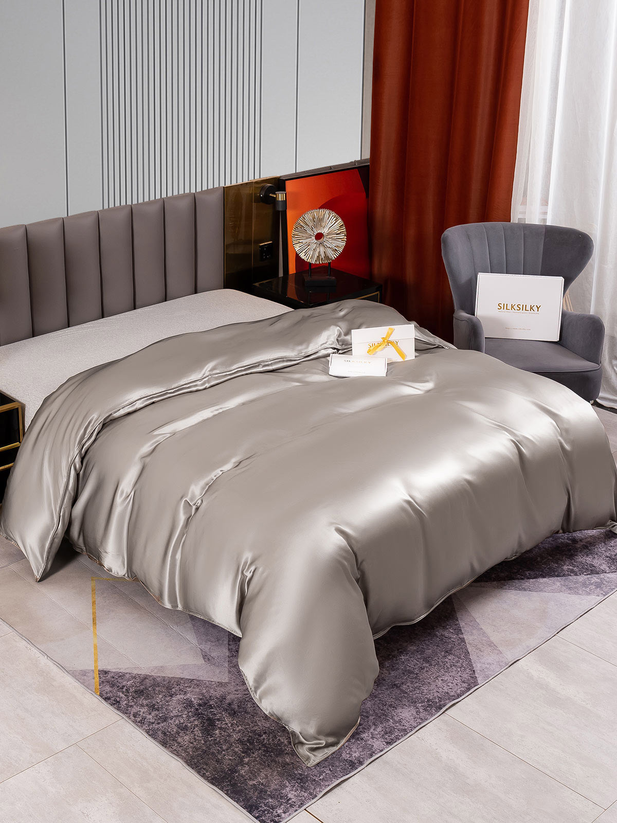 SilkSilky DE 22Momme Reine Seide Duvet Cover Grau 002