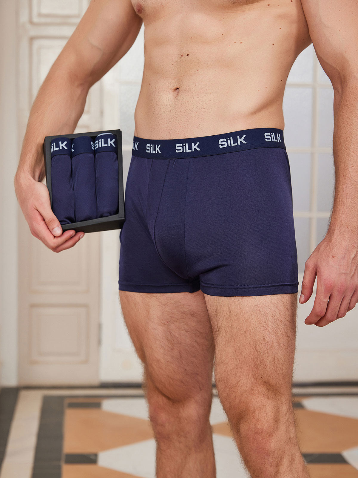 [Dunkelblau] SilkSilky-DE Reine Seide Mens Underwear 003