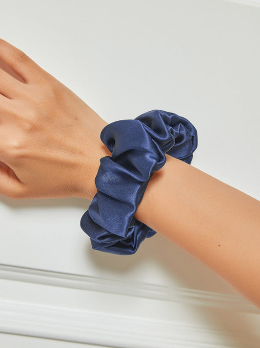 SilkSilky-DE 19Momme Reine Seide Scrunchie Dunkelblau 001